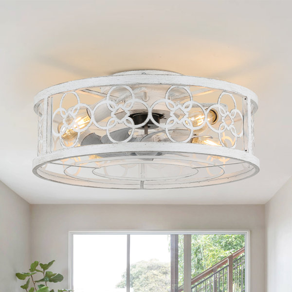 Ophelia & Co. 20" Farmhouse Flush Mount Caged Ceiling Fan with Remote